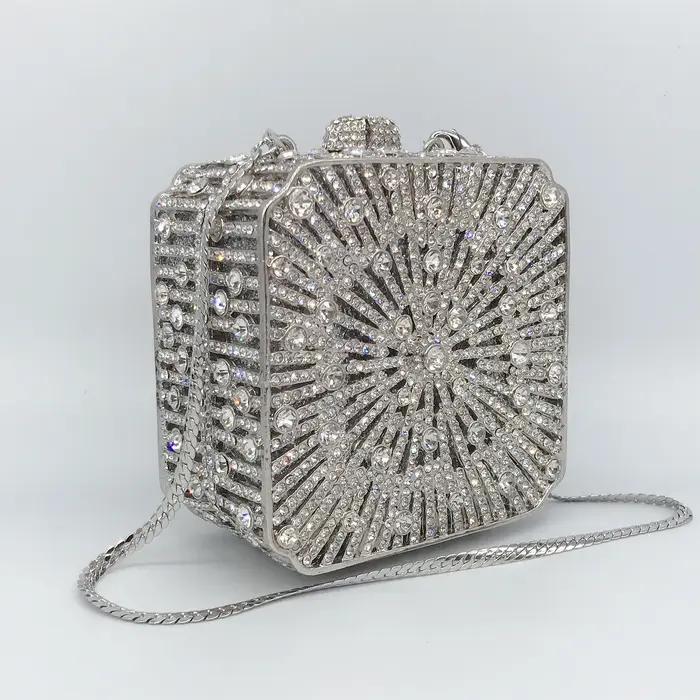 Pochette pour femmes, petite boîte carrée, sac de soirée en cristal strass à couverture complète, sa