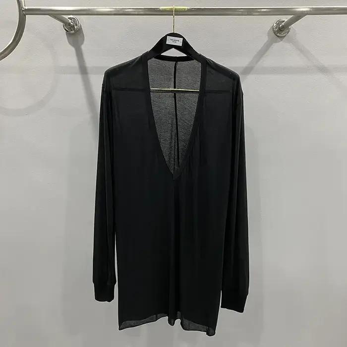 T-shirt en coton à col en V pour hommes, chemises monochromes noires, vêtements à la mode, t-shirts