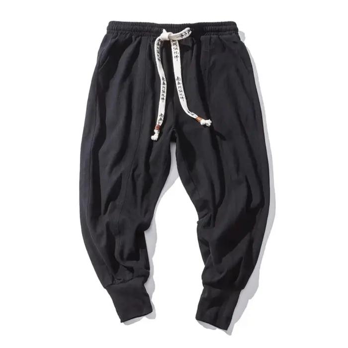Coton lin sarouel hommes Streetwear Joggers nouveau Baggy goutte-entrejambe pantalon pantalon décont