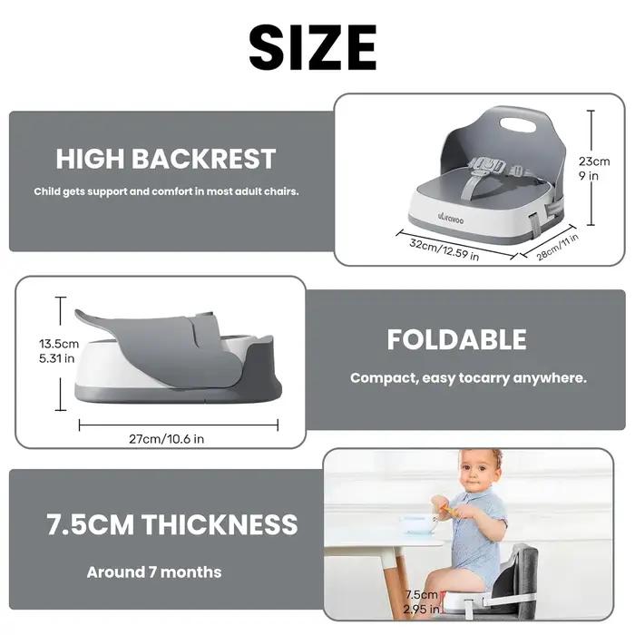 Siège rehausseur portable pour enfants, chaise haute de salle à manger avec harnais de sécurité à 3