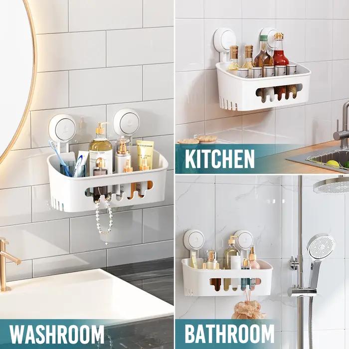 TAILI Étagère de douche d'angle à ventouse sans perçage, panier de rangement pour shampoing, maquill
