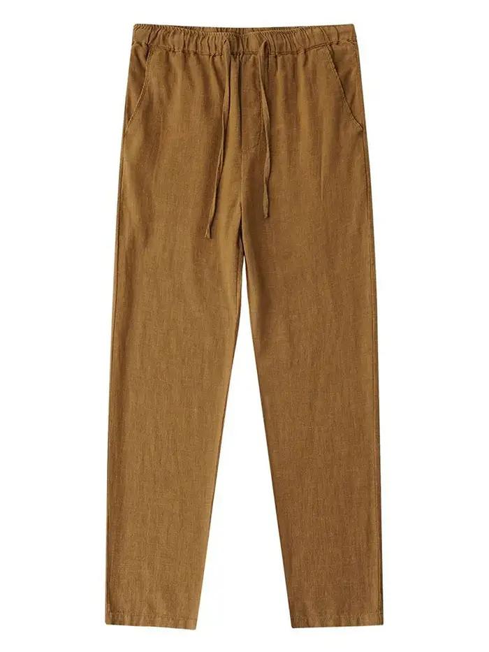 Pantalon Chino décontracté en coton et lin pour hommes, jambes larges, léger, Baggy, survêtement en