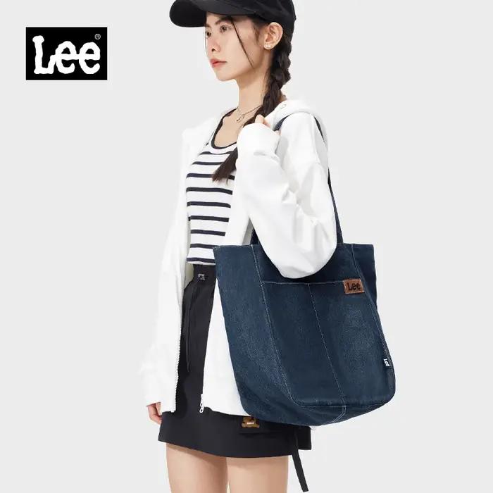 LEE Denim bleu femmes casual grande capacité sac fourre-tout jean Beige dames travail épaule école é