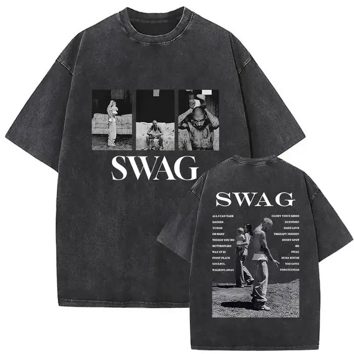 Vintage Justin Bieber SWAG Album 2025 lavé t-shirts hommes femmes col rond haute qualité mode T-shir