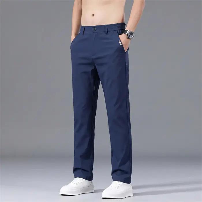 Pantalon décontracté homme en fibre de polyamide extensible, coupe slim droite, idéal pour l'été – B