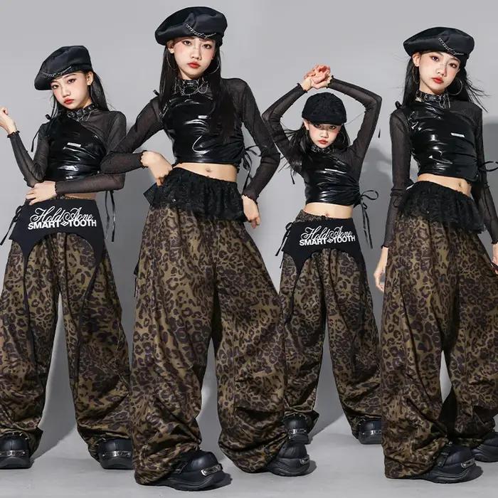 Vêtements K-pop pour filles, haut court en maille, pantalon camouflage, costumes hip hop, streetwear
