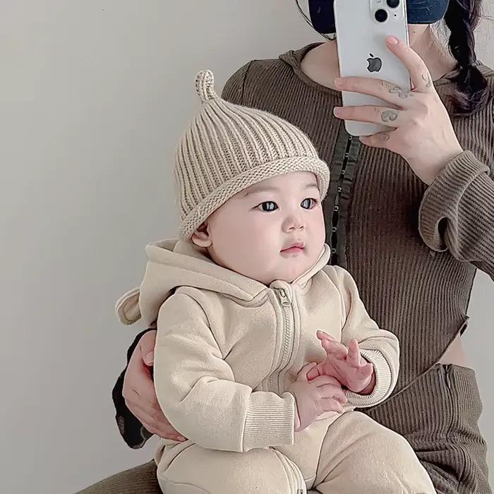 Mignon bébé tricoté pull casquette 3-24M enfants couleur unie laine chapeau garçons filles enfant en