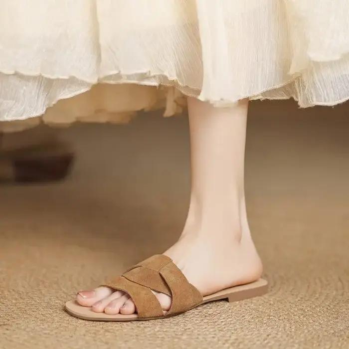 MORAZORA grande taille 34-43 nouvelle vache daim cuir femmes pantoufles mode à la main Mules femmes