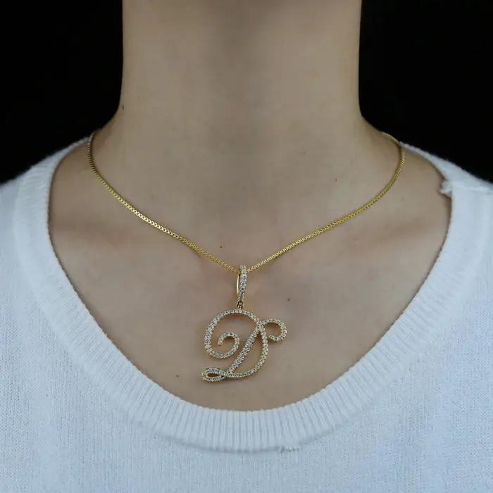 Collier pendentif avec 26 lettres initiales cursives, Micro pavé 5A, zircone cubique, bijoux avec no
