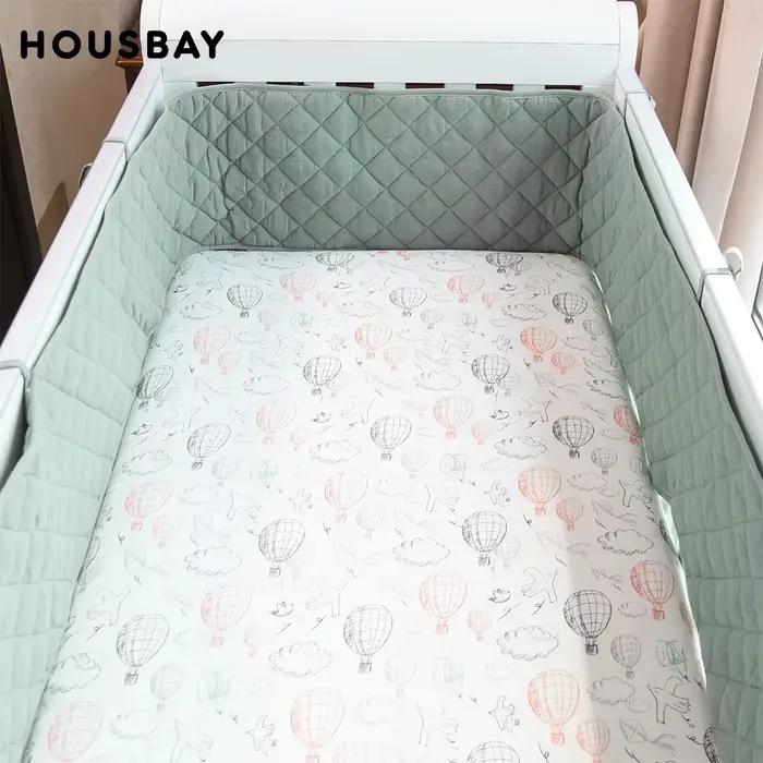 Pare-chocs berceau crêpe Plaid beige coton doux - Protection barres lit bébé pour un sommeil sécurisé