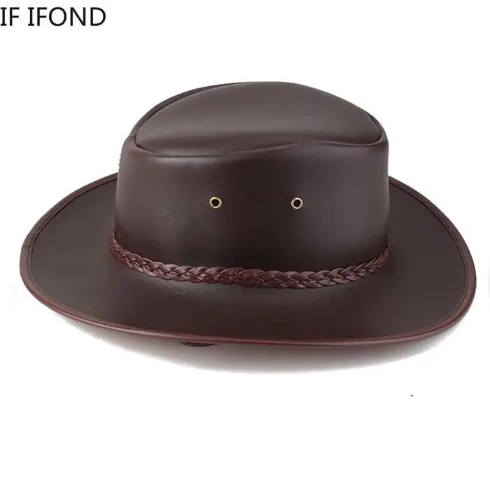 Chapeau de Cowboy Western en Faux Cuir pour Homme, Casquette Vintage de Jazz, de Haute Qualité, Auto