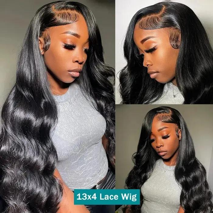 Perruque Lace Front Wig Body Wave Brésilienne Naturelle, Cheveux Humains Transparent, 13x4, HD, Pre-