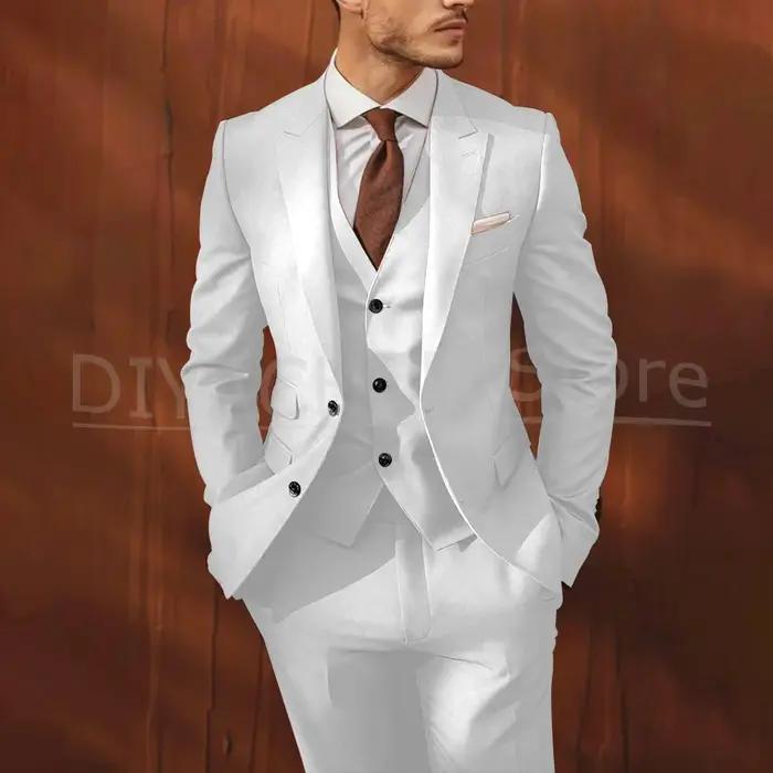 Élégant solide hommes costumes 3 pièces simple boutonnage pic revers smoking marié fête de mariage C