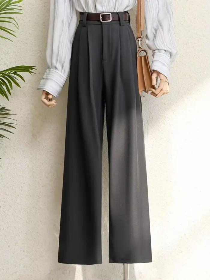 Costume bordeaux pour femmes, pantalon de bureau élégant, taille haute, jambes larges, à la mode, av