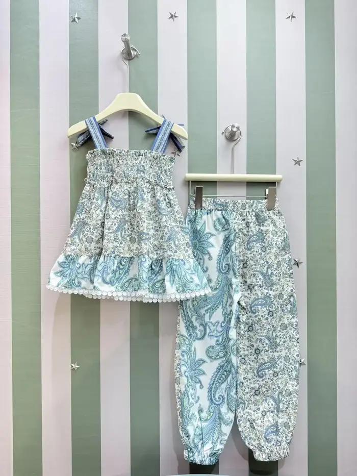 Ensemble de vêtements d'été pour enfants, nouveau design, imprimé floral, chemise haute à bretelles