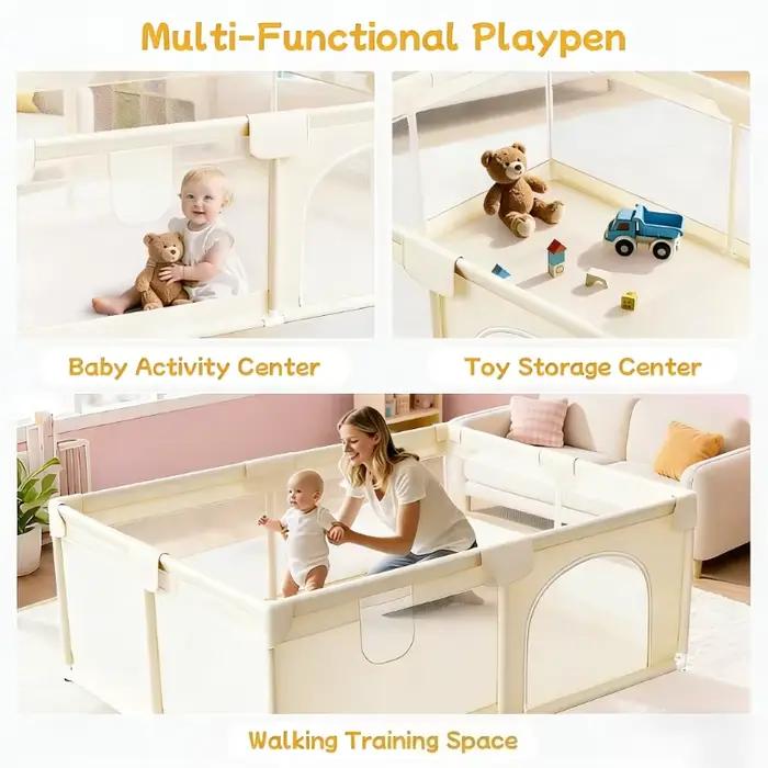 Parc de jeu pour bébés et tout-petits 59x71 pouces, parc de jeu extra large pour bébé avec maille re