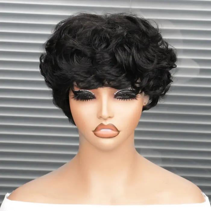 Perruque courte coupe pixie, perruque bouclée bob en cheveux humains pour femmes noires, perruques f