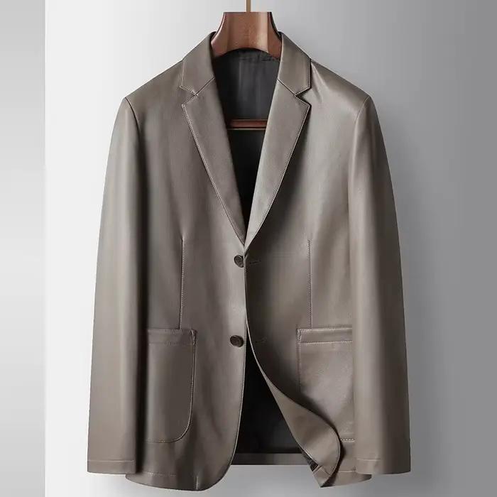 Veste de costume en cuir décontractée pour hommes, tendance d'affaires à la mode, de haute qualité,