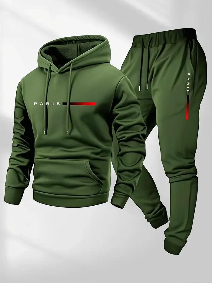 Ensemble de vêtements de sport avec lettres imprimées pour hommes, sweat-shirt à capuche et pantalon
