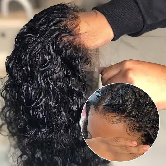 Perruque Brésilienne Remy Bouclée et Ondulée, Cheveux Naturels Noirs, 13x4, 180% de Densité, pour Fe