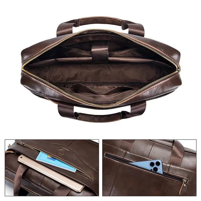 Porte-documents de luxe en cuir véritable pour homme, sac pour ordinateur portable 15,6 pouces, sac