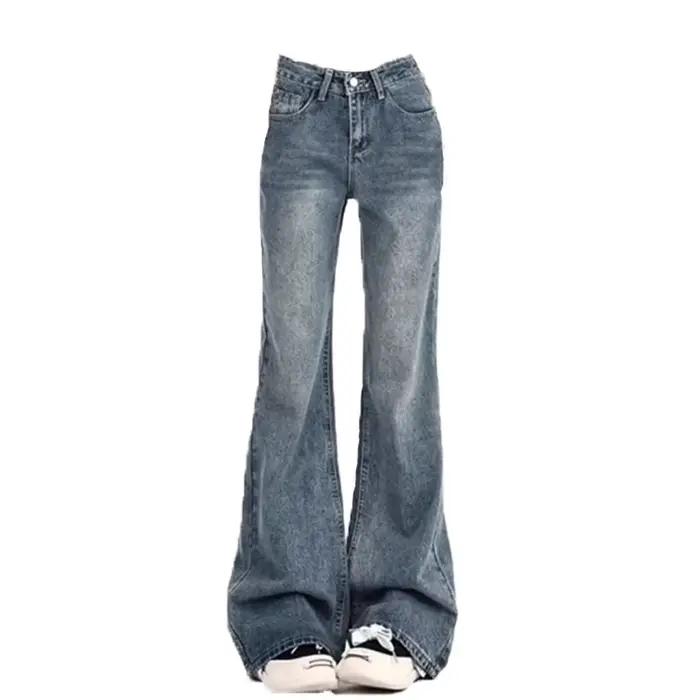 Dames jean pantalon évasé loisirs minceur Vintage inspiré automne taille haute cloche femmes pantalo