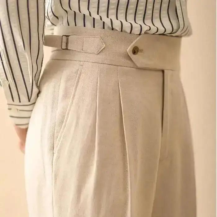 Pantalon droit en lin pour homme, pantalon formel, taille haute, drapé à Paris, Gentleman Business,