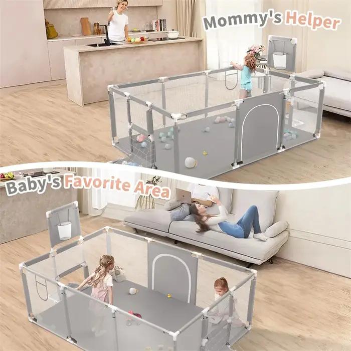 Parc pour bébé Extra Large 70 pouces, clôture d'activité de sécurité pour bébé avec maille respirant