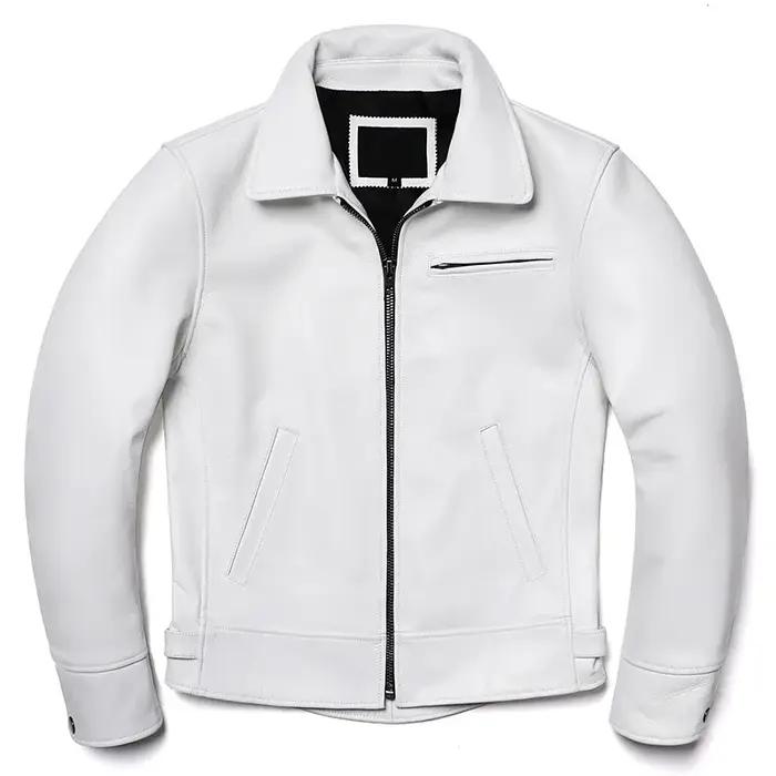 Veste en cuir de vache naturel blanc pour hommes, manteau en cuir véritable, coupe cintrée, vêtement
