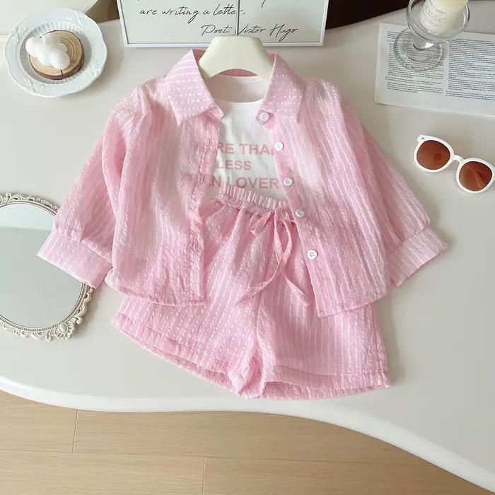 Ensemble protection solaire fille 2-10 ans - Chemise short gilet 3 pièces été UV