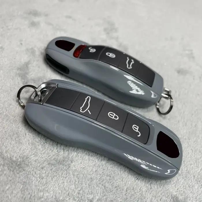 Étui à clés gris ciment pour Porsche 718 911 Panamera Cayenne Macan Boxster Cayman, coque de clé de