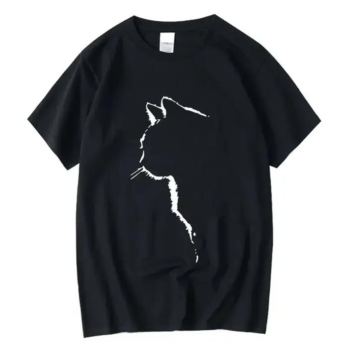 T-shirt homme Top qualité 100% coton manches courtes Cool chat imprimé col rond décontracté ample Hi