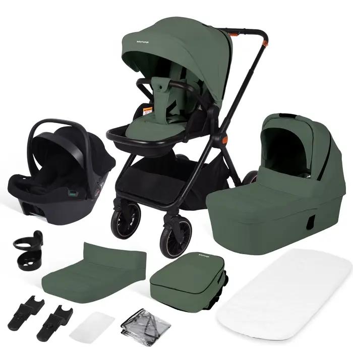 Poussette bébé 3 en 1 avec siège auto I-Size, cadre en aluminium, poussette pliable 0-26 kg, pousset