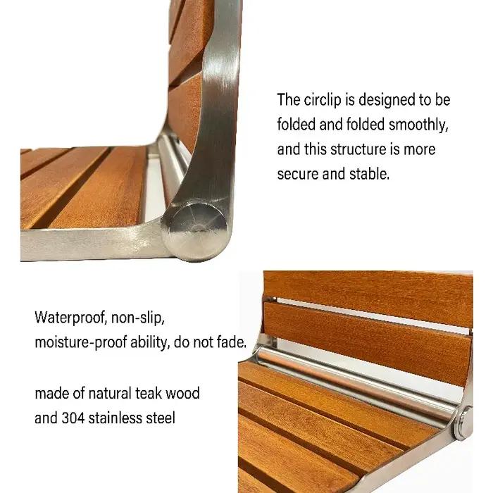 Siège de douche pliant mural en teck pour douches intérieures et tabouret à chaussures robuste et durable pour une utilisation quotidienne