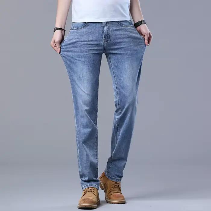 Printemps hommes bleu clair jean mince élégant décontracté tissu extensible Denim pantalon classique