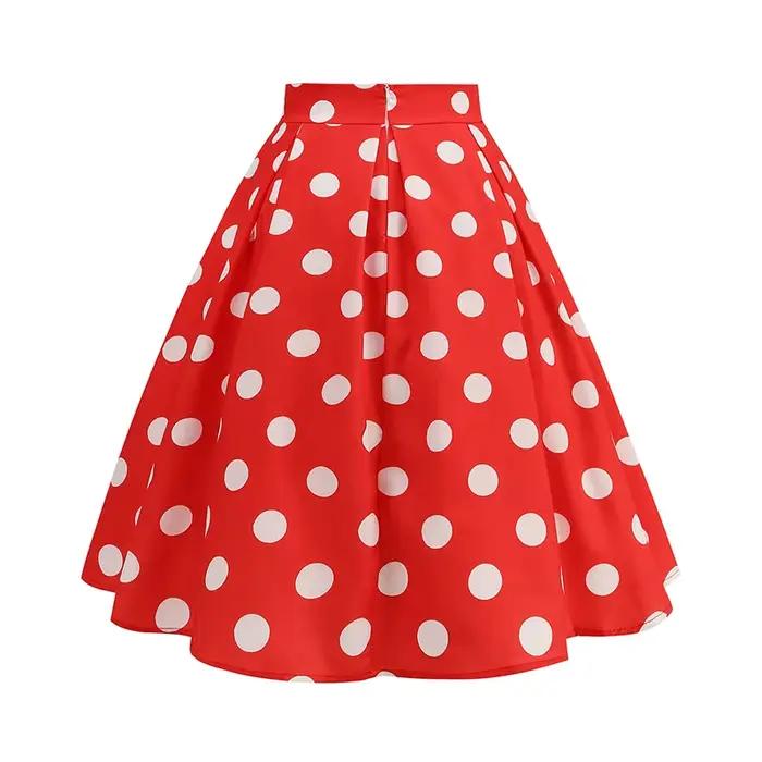 Jupes d'été Vintage pour femmes, taille haute, imprimé à pois, rouge, blanc, noir, élégante, tunique