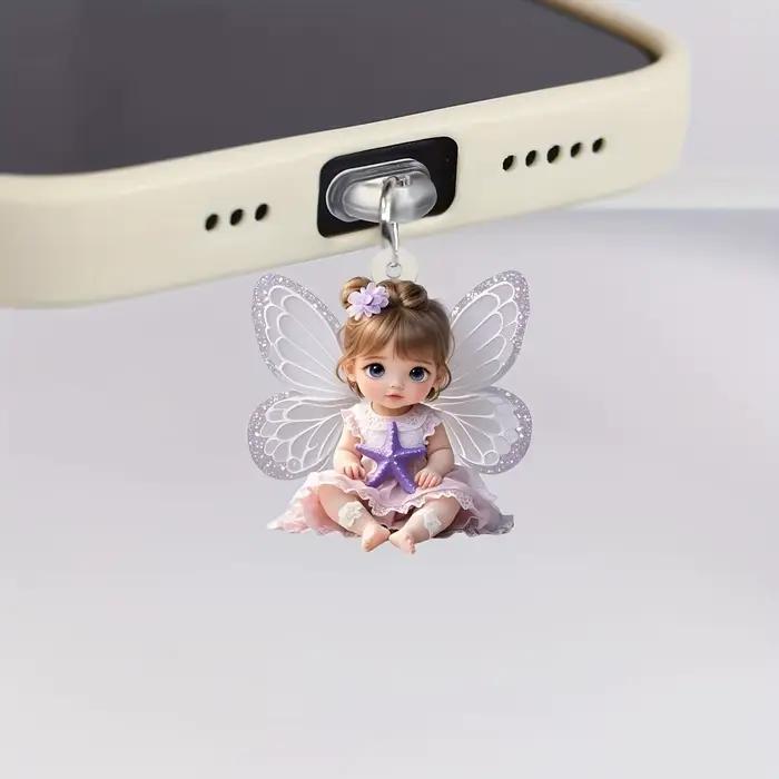 Breloque de téléphone féerique accessoire de téléphone connecteur pendentif papillon ange prise anti-poussière pour port de téléphone smartphone occasions spéciales cadeau unique