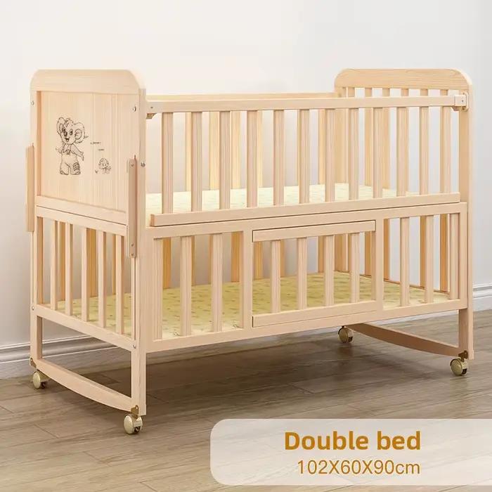 Lit pour enfants en bois massif convertible berceau portable finition non toxique matelas réglable assemblage facile occasions spéciales
