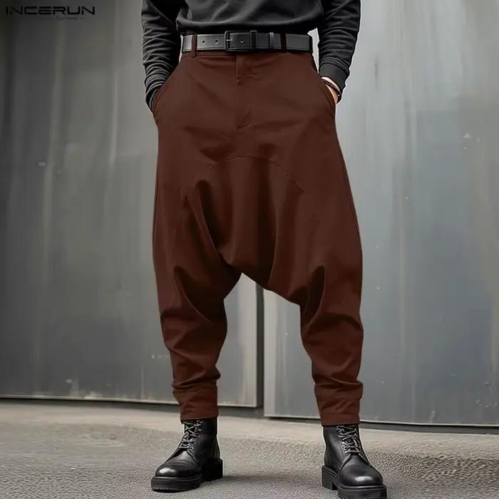 Pantalon Harem Homme INCERUN Couleur Unie Boutonné Joggers Décontracté Pantalon Ample Streetwear Hom