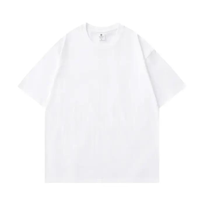 T-shirt d'été à manches courtes en coton épais bleu clair 300g, ample, décontracté, à demi-manches p