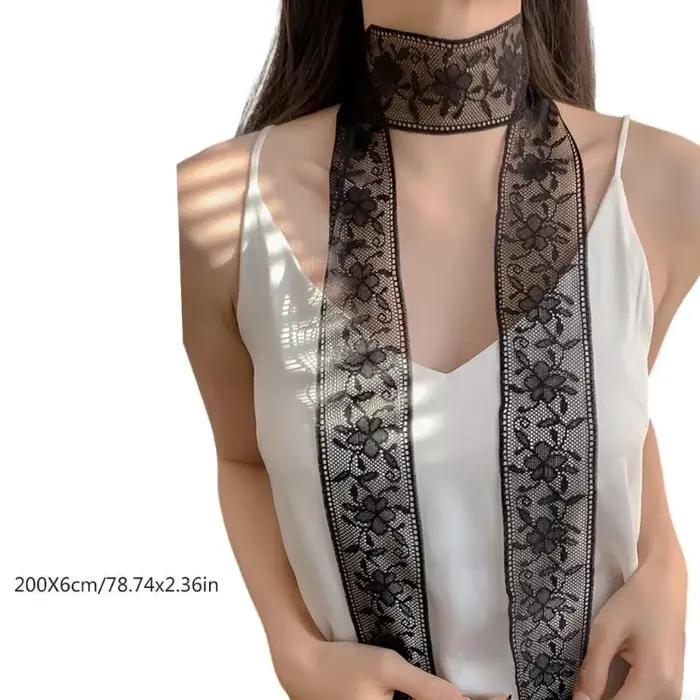 D0UB Flower brodé Neckerchief Sophistiqué écharpes uniques beaux écharpe en dentelle adaptée à diver