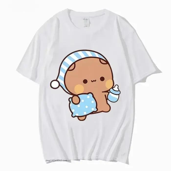 Couple t-shirt mignon BuBu Panda va dormir avec DuDu ours graphique t-shirt femmes vêtements manches