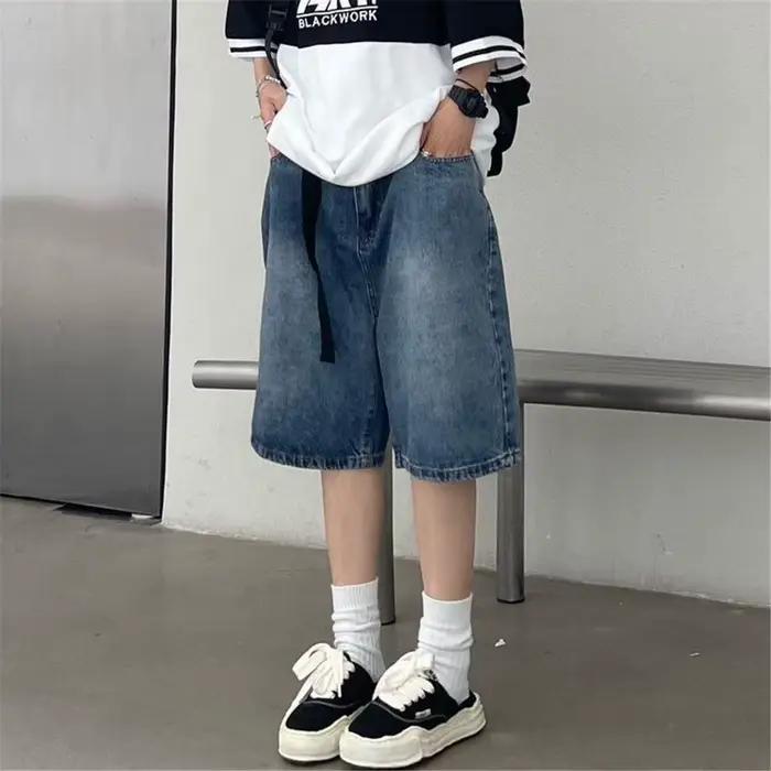 Y2K Baggy avec ceinture Jean Shorts Vintage jambe large Denim Shorts américain Streetwear décontract