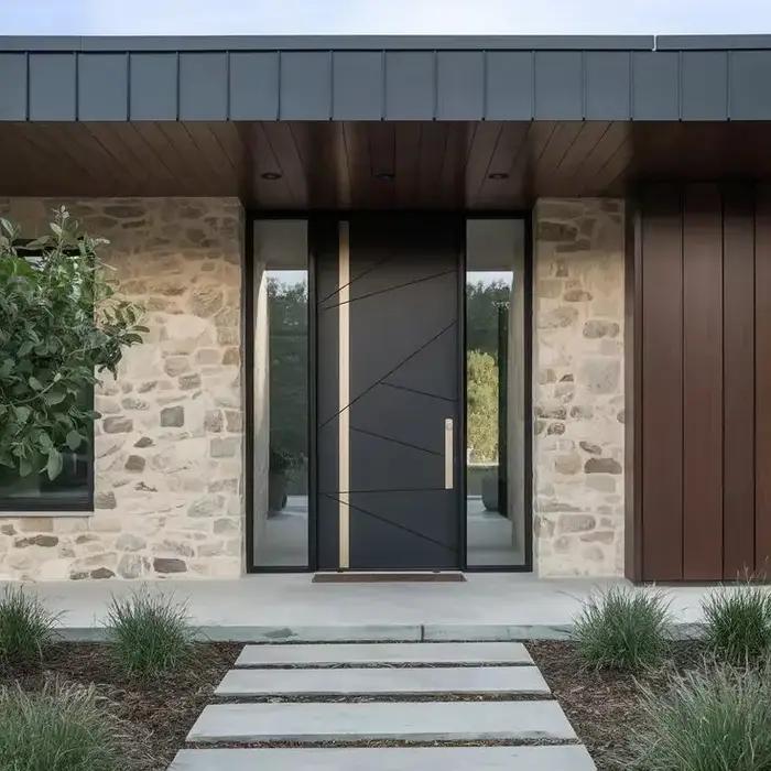Porte d'entrée personnalisée en aluminium et métal avec verre trempé pour villa moderne et sécurité maximale
