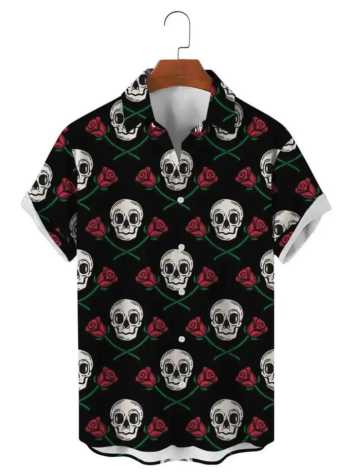 Mode crâne Floral hommes chemises drôle crâne impression 3D Streetwear à manches courtes t-shirts ch