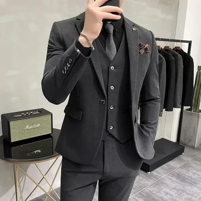 (Veste + gilet + pantalon) haut de gamme marque Boutique mode couleur unie hommes décontracté costum