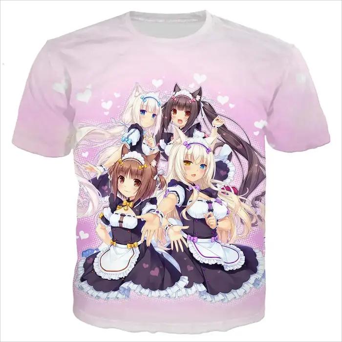 Nouveau Cool Tee Pour Hommes/femmes Nekopara Chocolat Vanille 3D Imprimé Mignon Anime À Manches Cour