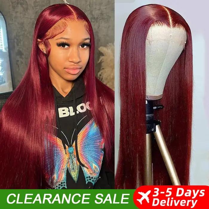 99J bordeaux 13x6 couleur HD dentelle avant perruque perruques de cheveux humains pré-plumé Premium