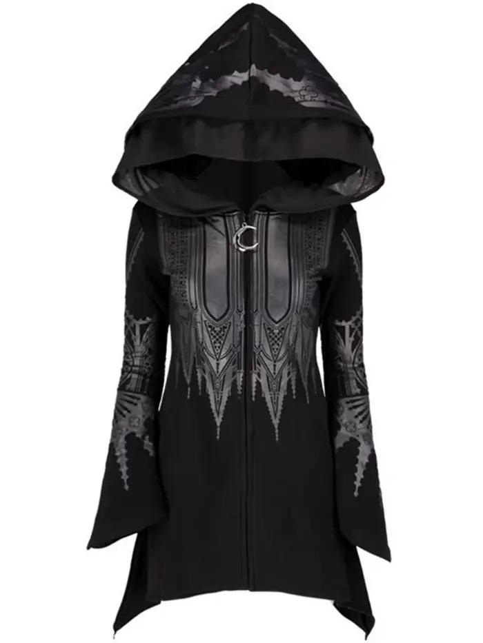 Street Goth Style Punk noir Long haut à capuche Harajuku rétro foncé Grunge Y2K imprimer sweats 2022 nouveau automne hiv