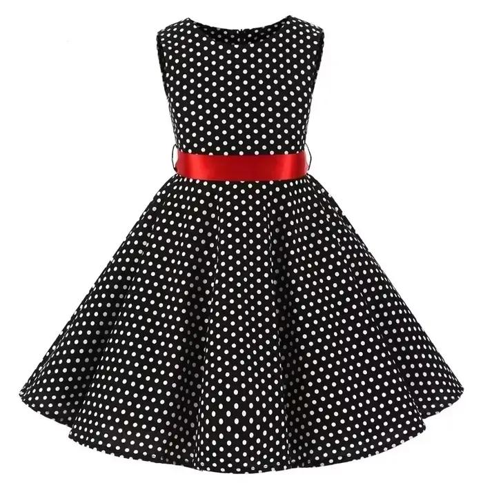 Robe en coton à pois vintage pour filles robe trapèze jupe plissée longueur genou style rétro pour occasions spéciales anniversaires goûts sorties en famille
